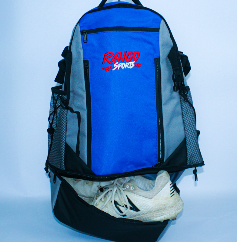 Cleats inside a Rango Sports custom baseball bag, showcasing the cleat pocket