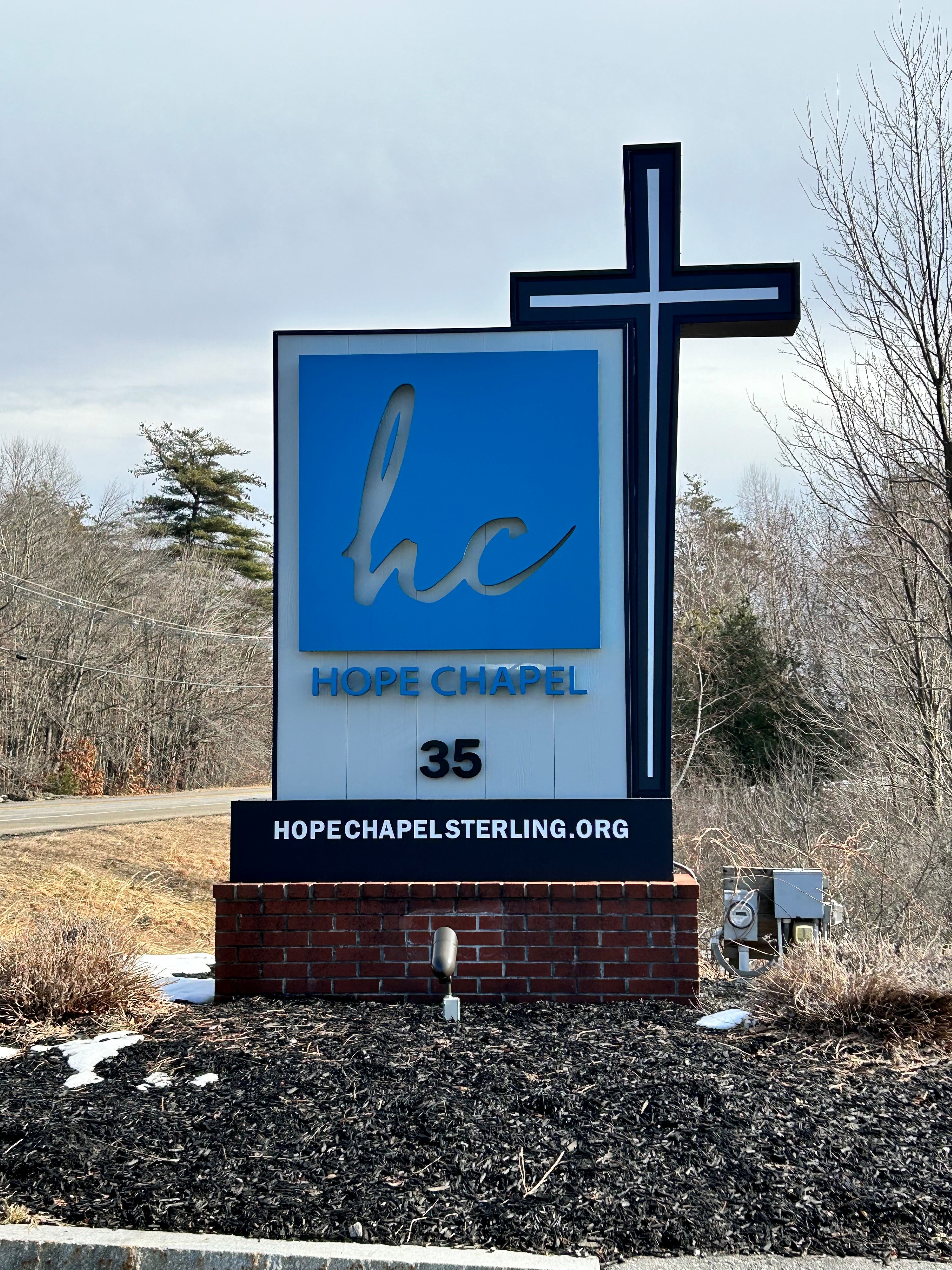 Hope Chapel sign in Sterling, MA